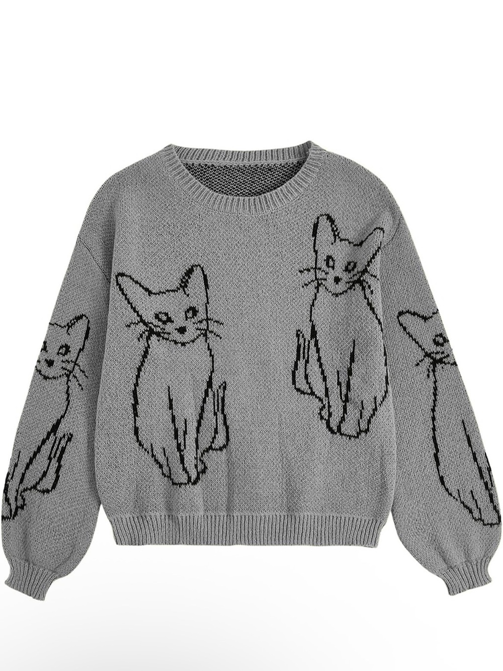 Gray Cat Pattern Knit Sweater Size XL